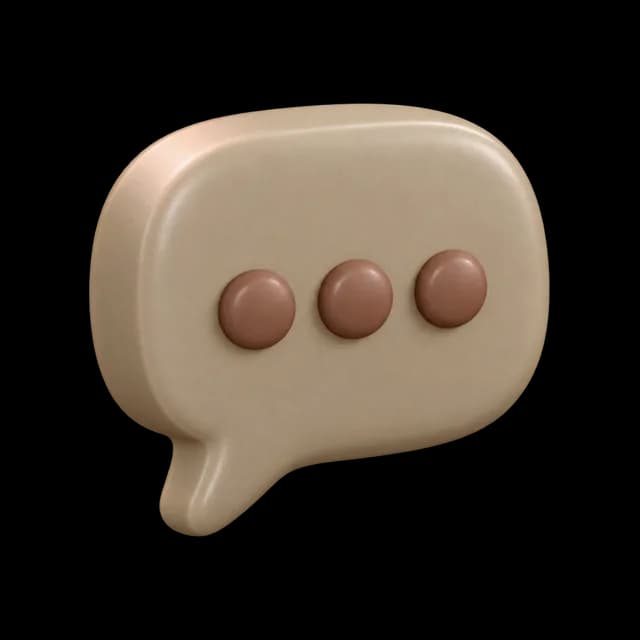 Blush speech bubble with three raised mocha dots, shaped like a typing message icon.