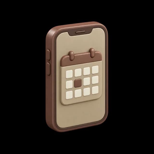 Blush clay phone, angled, with a cream screen showing a booking calendar grid and one brown booked slot.
